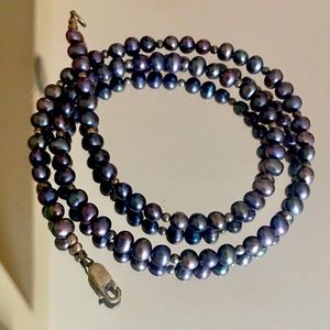 18” necklace- black pearls with sterling silver.